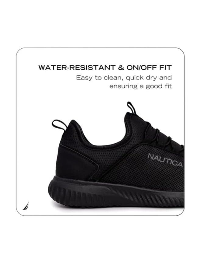 Nautica Slip On Black Non Slip Work Shoes, Safety Water Resistant Chef Kitchen Trabajo Zapatos Restaurant or Food Service Sneakers - Comfortable and Lightweight for Men and Women-Leda-Black 1-11