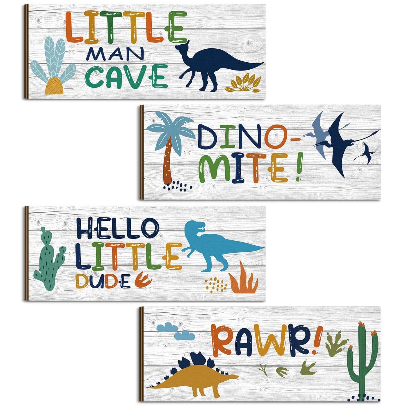 Qunclay 4 Pcs Dinosaur Room Bedroom Decor Boys Dinosaur Wall Decor Motivational Quote Wood Room Decorations Hanging Sign Prints Plaques for Boy Kids Nursery PlayroomSimple Style