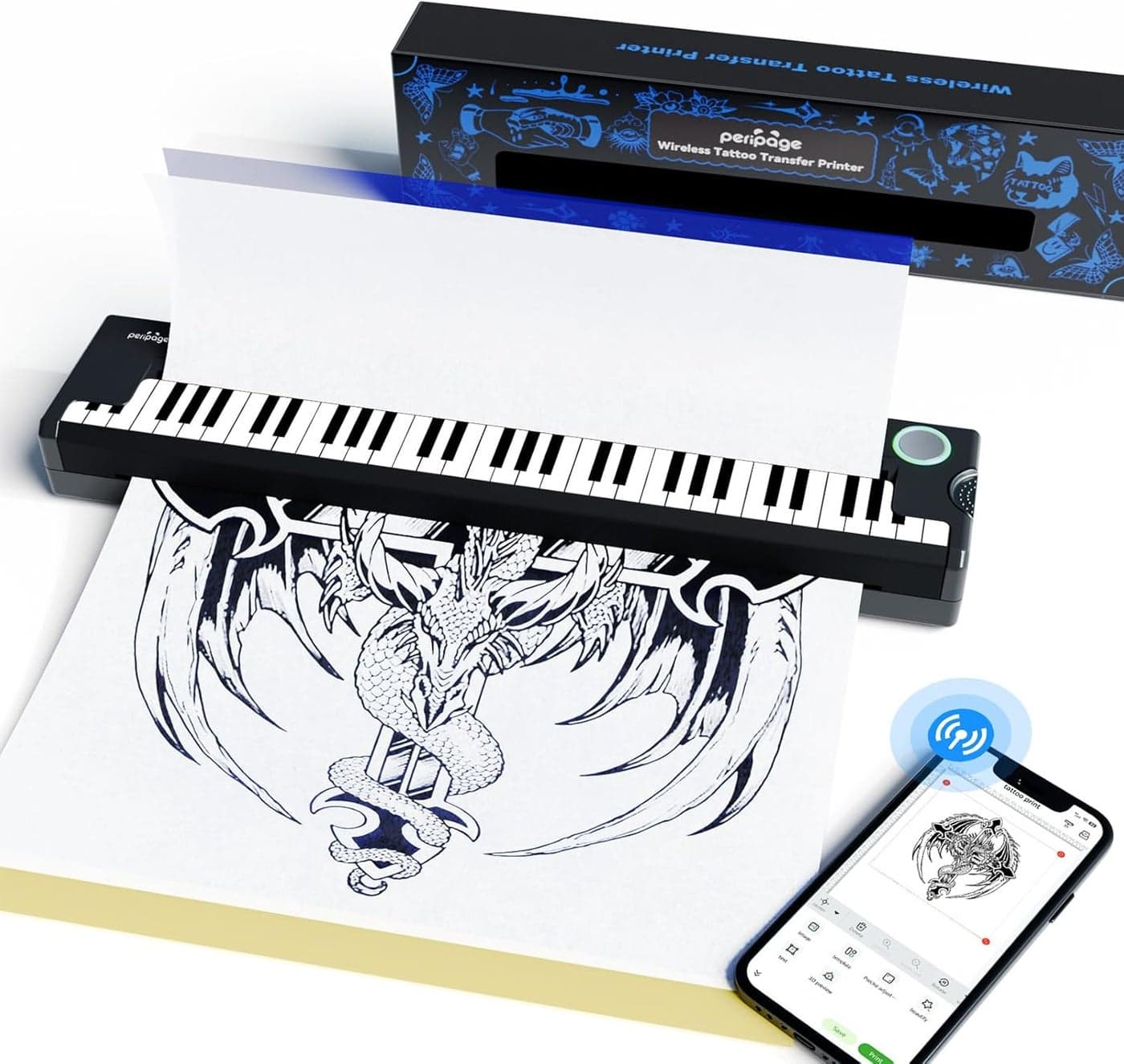 Pino Wireless Tattoo Stencil Printer - Portable Thermal Transfer Machine for Pro & Beginner Tattooists, Compatible with Phone, Pad & PC