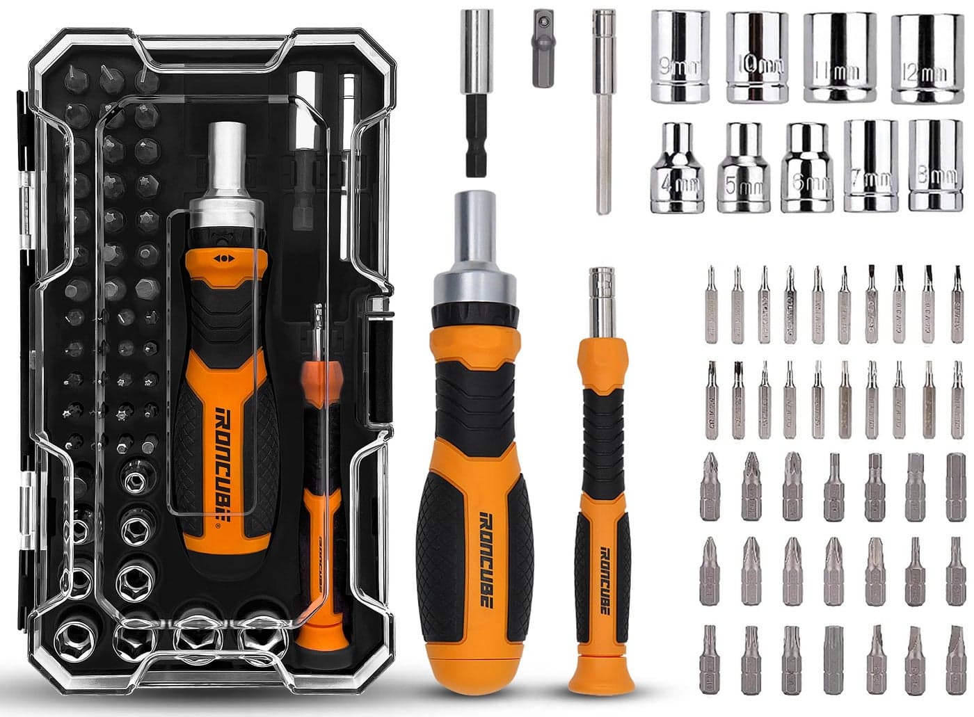 IRONCUBE Ratcheting Screwdriver Set: 56-Piece Magnetic Multi Bits Tool Kit with Case