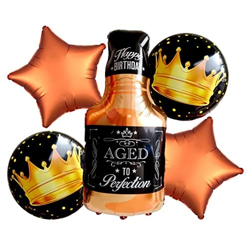 Propsicle Aged to Perfection Foil Balloon Pack of 5 Black 36" Inch Whiskey Bottle Balloon Set Happy Birthday Party Decoration Item