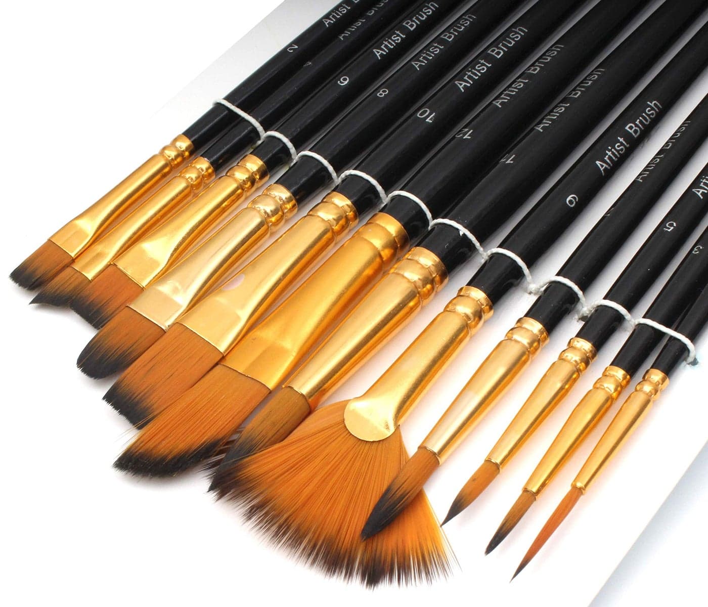HELLIOT Paint Brush Set of 12 | Professional Round Pointed Tip Nylon Hair Artist Acrylic Painting Brush for Acrylic - Watercolor - Oil Painting