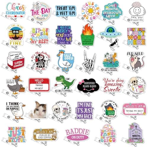 Geyoga 36 Pcs Funny Badge Reel Cute Nurse Badge Reel Retractable Nurse Quote Name ID Clip Cute Nursing for Doctor Teacher Employee Office Assistant Supplies Bulk GiftsFunny