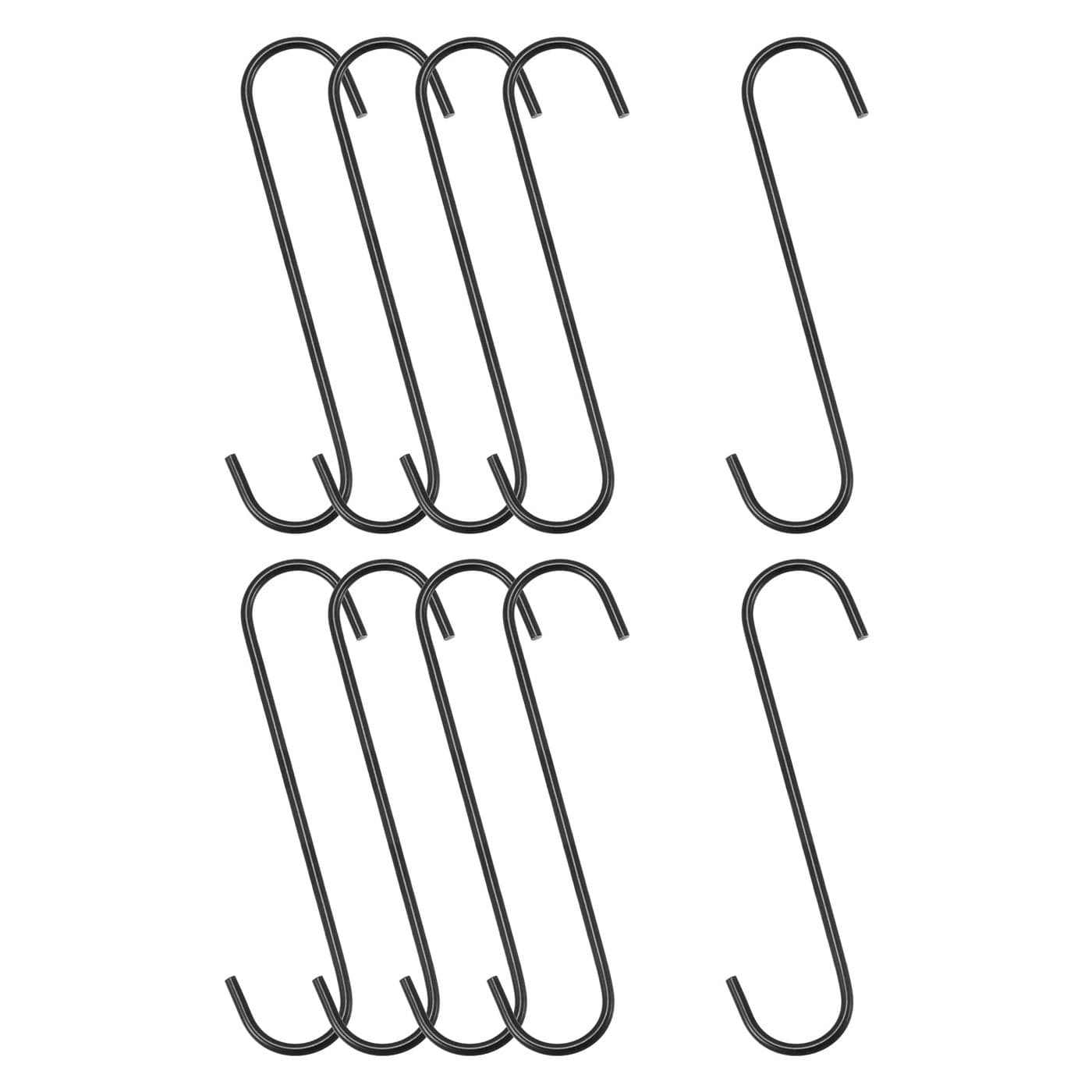uxcell S Hanging Hooks 8inch200mm Extra Long Steel Hanger Indoor Outdoor Uses for Garden Bathroom Closet Workshop Kitchen Black 10Pcs