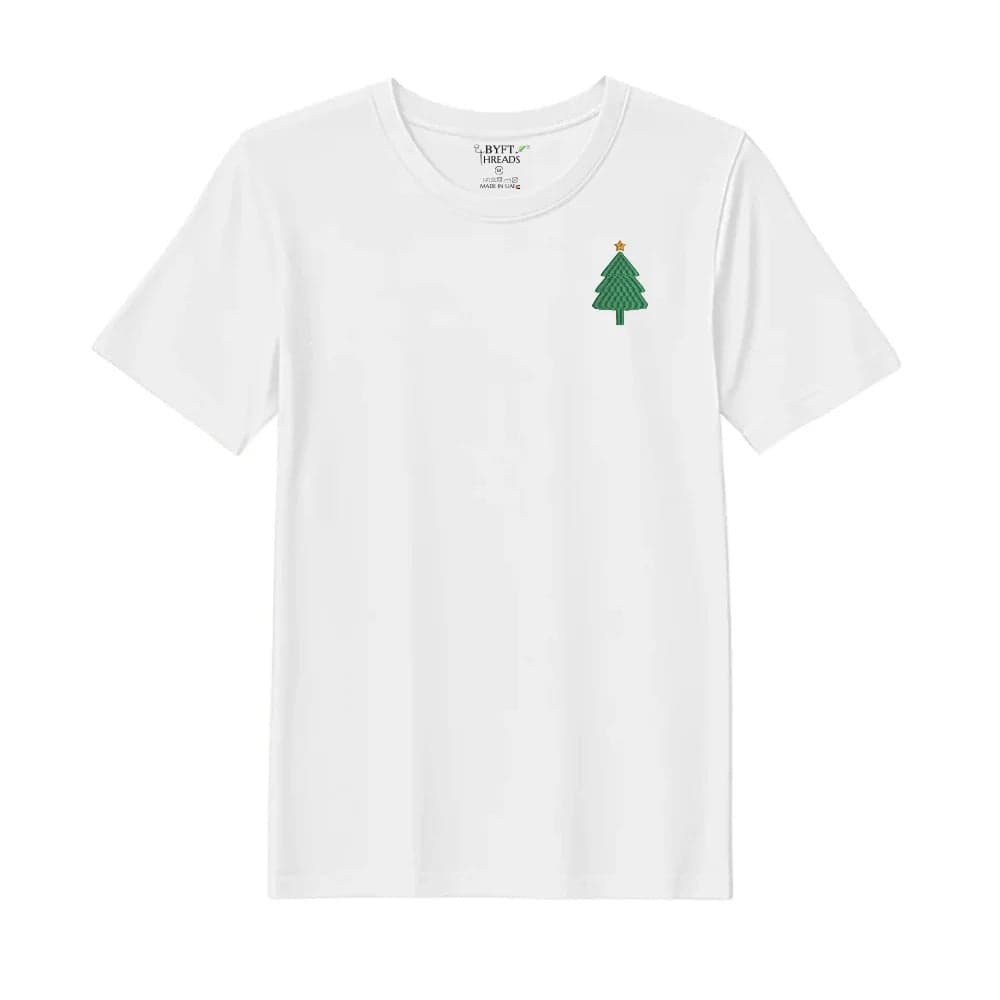 Threads XL White Polycotton T-Shirt - Christmas "Simple Christmas Tree with Star" Embroidered Design, Premium Holiday Collection