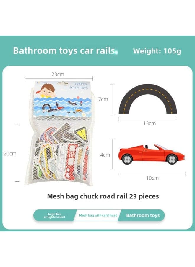 South Korea Children's Water Bath Toy Eva Baby Shower Bath Water Toy City Puzzle-Color:23 Pieces/set Of Car Rail Toys + Suction Cup Mesh Bag Card Head Packaging