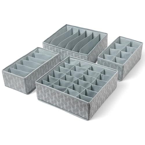 HomeStrap Set of 4, Foldable Clothing Storage Box Drawer Divider Organizer For Undergarments, Socks, Scarfs & Tie (Grey, Polypropylene)