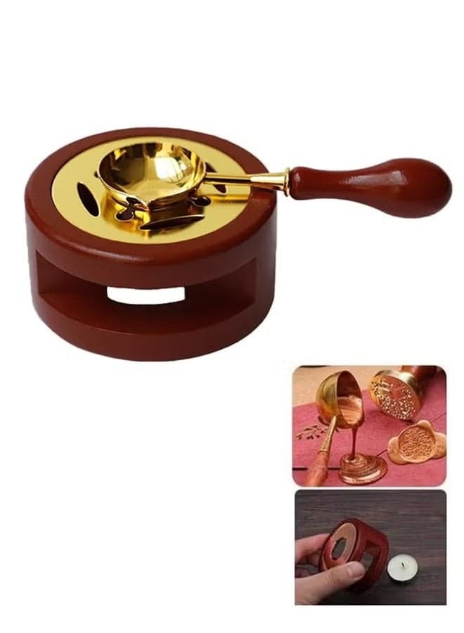 Wax Seal Warmer Melting Kit, Wood Wax Seal Furnace with 1 Melting Spoon for Wax Sealing Stamp with Melting Spoon and Wax Seal Stamp for Melting Wax Seal Sticks or Sealing Wax Beads (Brown)