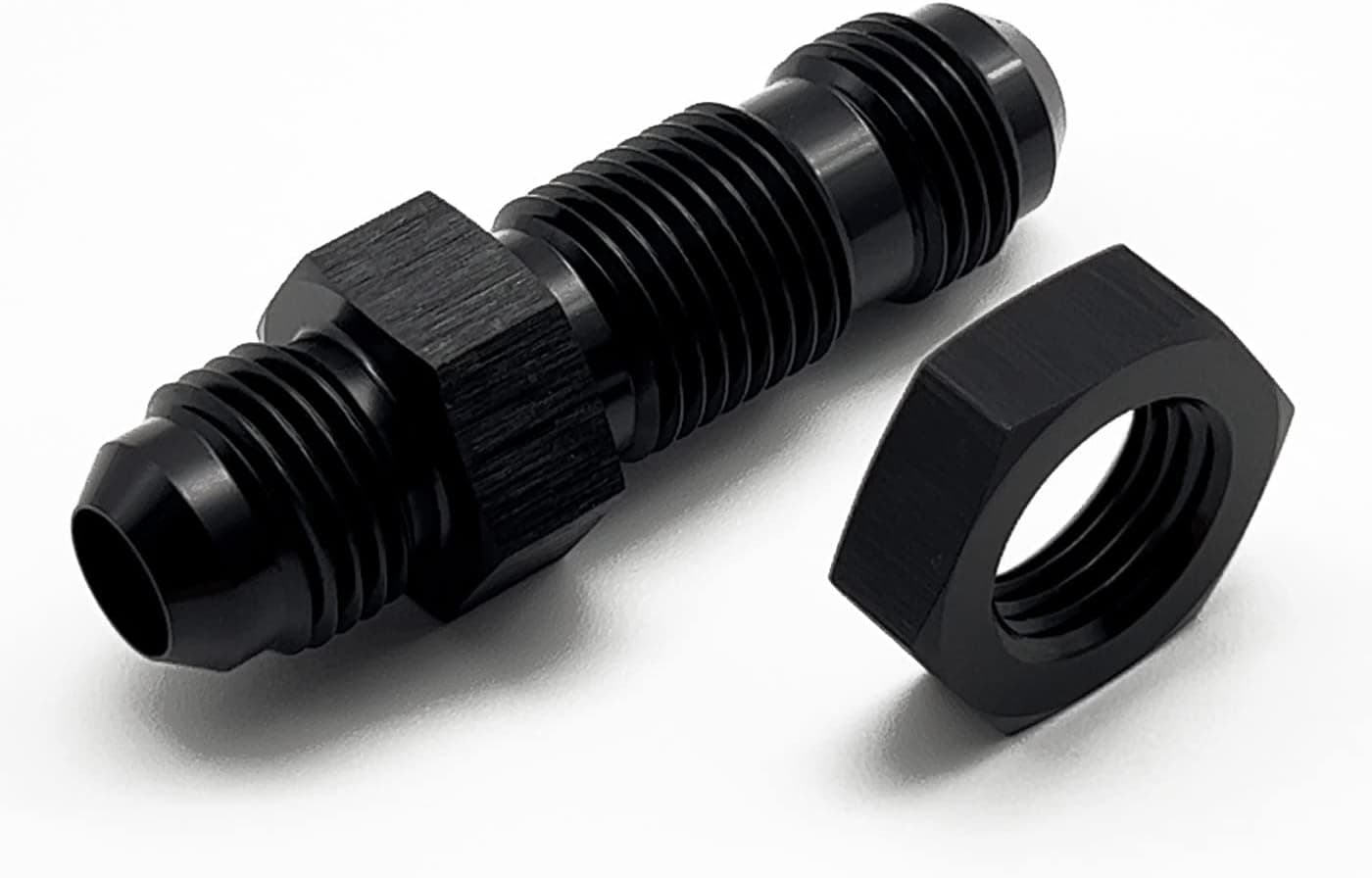KRD PERFORMANCE Aluminum Straight 8AN Male Flare Bulkhead Fuel Fitting Union Adapter with AN8 Bulkhead Nut, Black