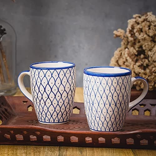 HS HINDUSTANI SAUDAGAR Jaali Art Coffee Mug Set of 2 (275 ML Each) Microwave Safe Coffee Mug Ceramic Milk Mugs Ceramic Tea Mug Set Handmade Cup Best for Gift.