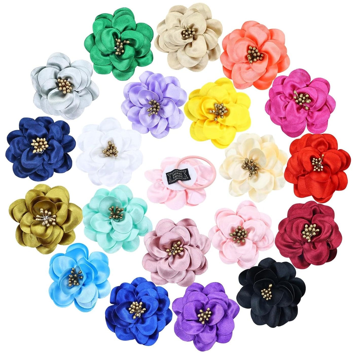 Cinaci 20 Pieces 6cm24 Solid Satin Flower Hair Ties Floral Hair Scrunchies Rubber Bands Elastics Ropes Pigtail Ponytail Holders Hair Accessories for Baby Girls Infants Toddlers Kids Teens