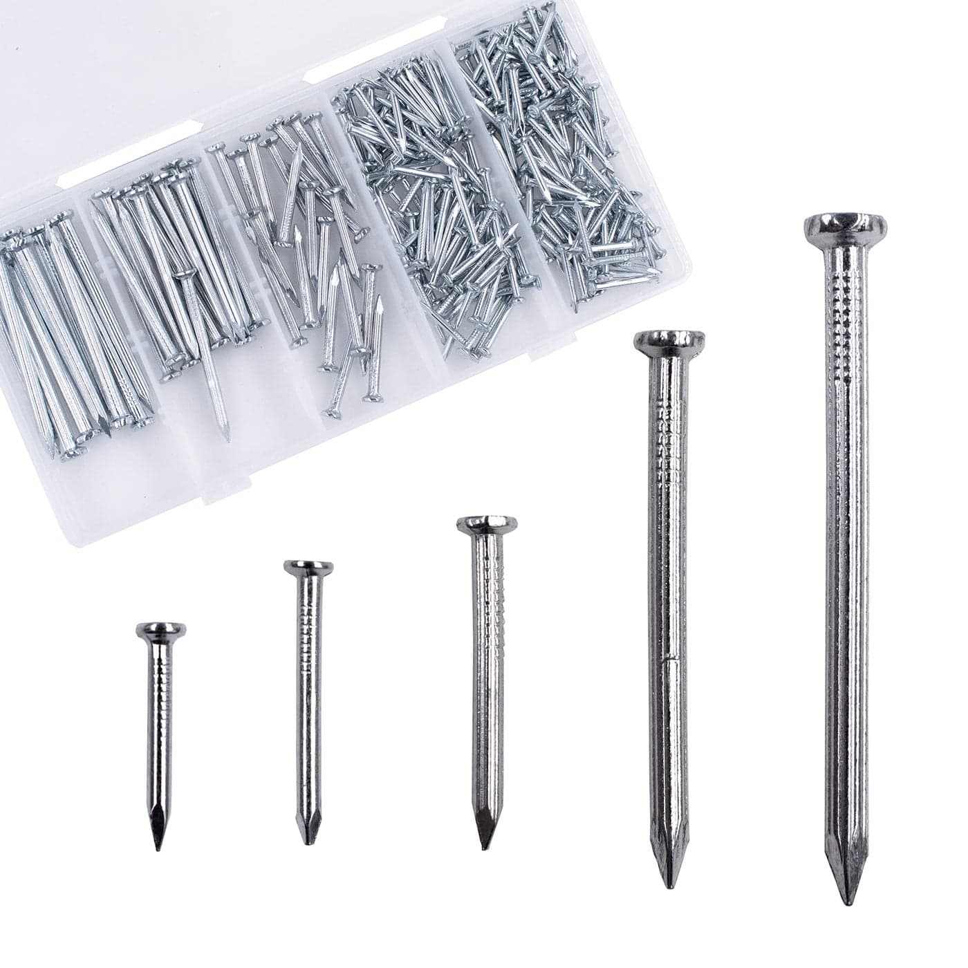 OMOTOOL Brick Steel Nails Assortment Kit 275 pcs Galvanized Concrete Wall Nail for Hanging Pictures and Woodworking Cement Nails Suit for Drywall and Pine5 Size Assortment