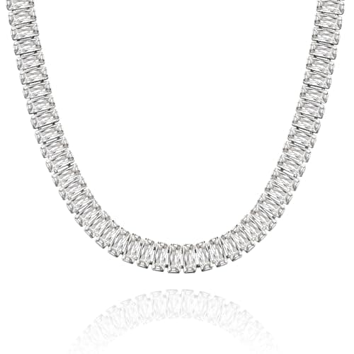 KissYan Diamond Tennis Necklace for Women, White Gold Plated Cubic Zirconia Baguette Tennis Choker Dainty Jewelry Gifts(33B-W)