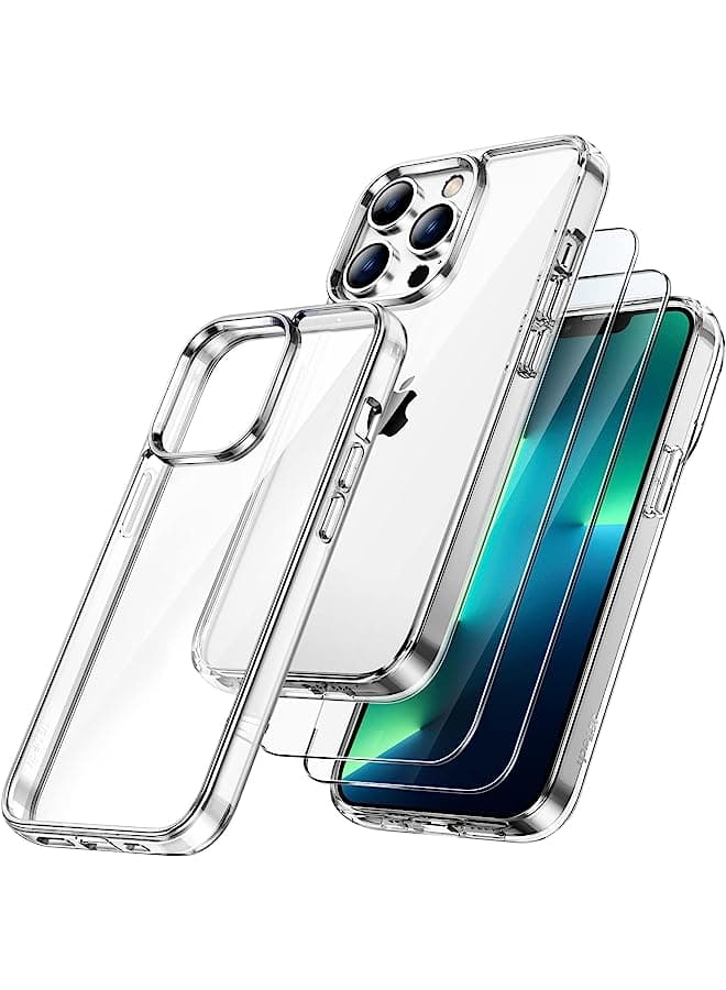 Kickstand Case For Iphone 13 Pro Max, 6.7-Inch, Support Wireless Charging, Slim Shockproof Bumper Phone Cover, 3-Way Metal Stand (Clear)