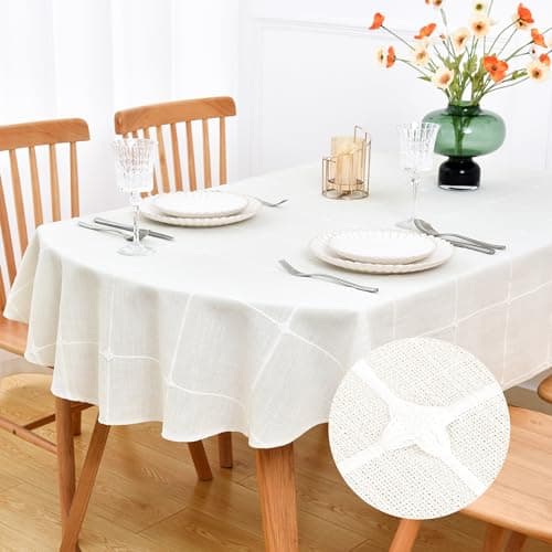 NEWISHER Farmhouse Embroidered Plaid Tablecloth Lattice Fabric Table Cloth Oval Rustic Checkered Table Cover Dining Kitchen Home Decor Party (60 x 84 inch)