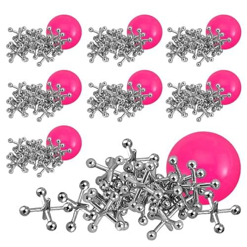 Playbees Metal Jacks Game Set 12 Sets Retro Kids Entertainment with Metallic Jacks and Bouncy Ball Classic Jacks Game for Fun and Skill Development
