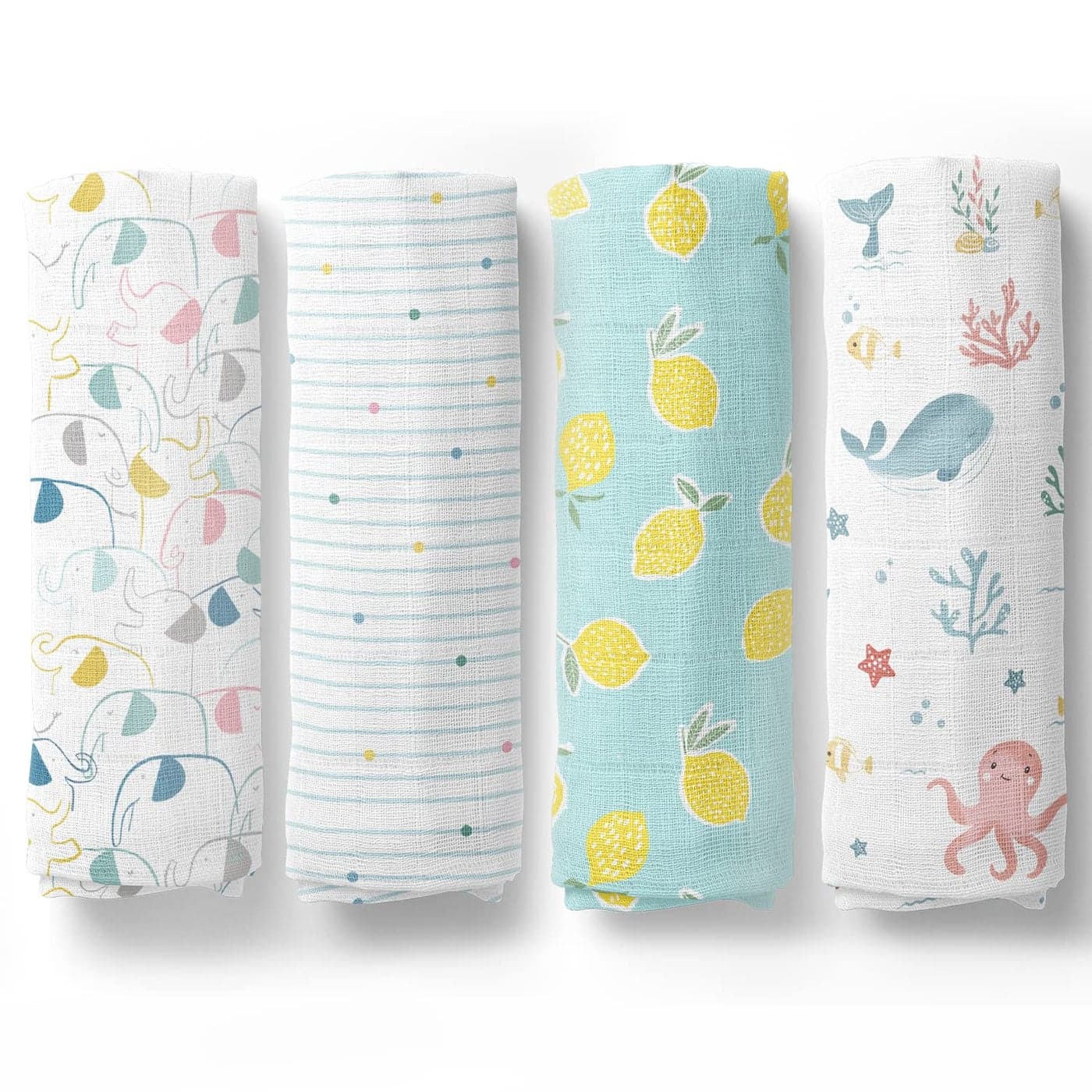 Haus and Kinder 100 Cotton Muslin Swaddles Wrap for Newborn Baby Soft Swaddle Cloth for New Born Muslin Baby Swaddle Wrap for New Born New Born Swaddle 100x100 cm Pack of 4 Aloha Collection