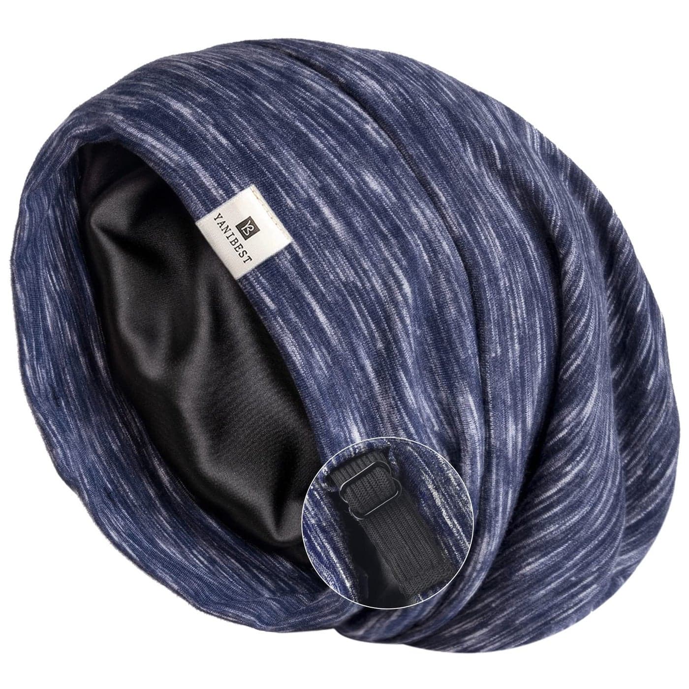 YANIBEST Silk Satin Bonnet Hair Wrap for Sleeping Adjustable Slouchy Beanie for Women Silk Lined for Curly Hair and Braids Navy