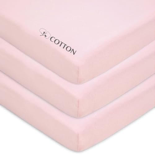 American Baby Company 3 Pack 100% Natural Cotton Fitted Mini Crib Sheets 38" x 24" - Soft & Breathable Small Nesting Portable Sheets, Fits Pack N Play Mattresses, Pink, for Boys & Girls