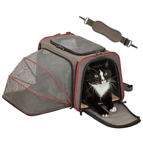 Petsfit Expandable Cat Carrier Dog Carriers,Airline Approved Soft-Sided Portable Pet Travel Washable Carrier for Kittens,Puppies,Removable Soft Plush mat and Pockets,Locking Safety Zippers