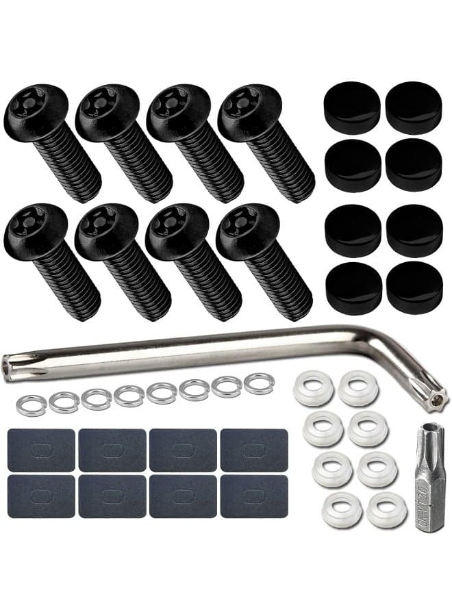 ZXFOOG Anti Theft License Plate Screws- 8 PC Button Head Torx M6 3/4" Stainless Steel Mechanical Bolt Fastener and Black Caps