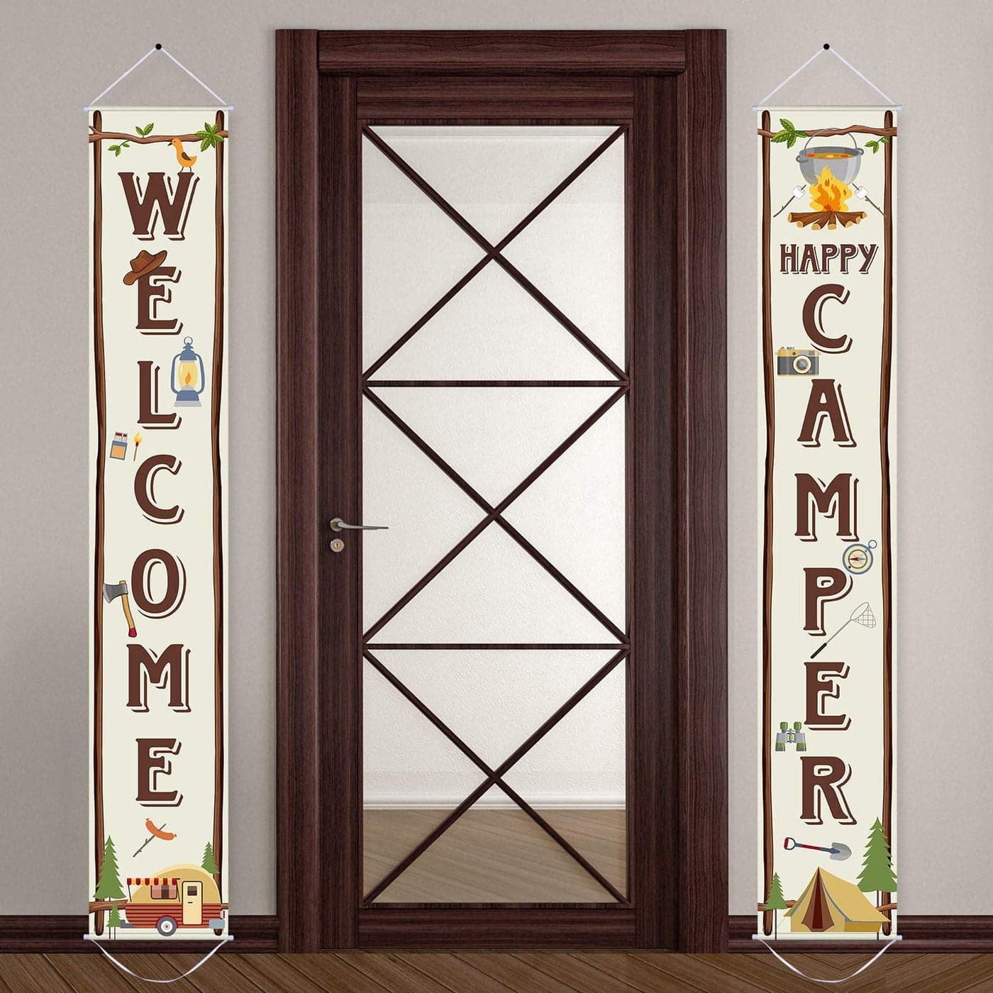 Blulu Camping Themed Party Decorations Camping Party Banner Welcome Porch Sign for Themed Birthday Baby Shower Decorations