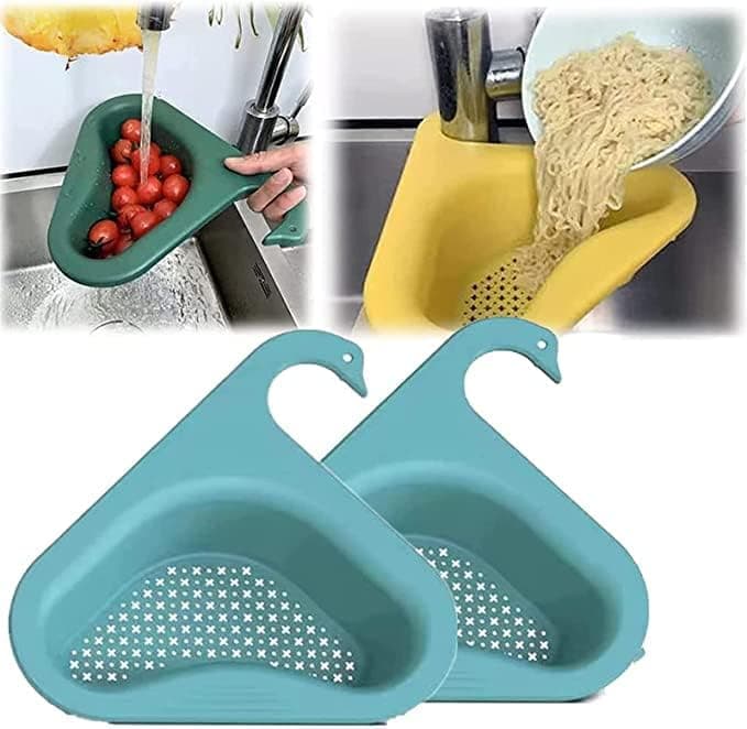 Aspeona Swan Drain Rack Strainer Multifunctional Kitchen Triangular Sink Filter Household Swan Drain Basket for Kitchen Sink Sink Corner Kitchen Sink Strainer Basket Pack of 2 Multi Color