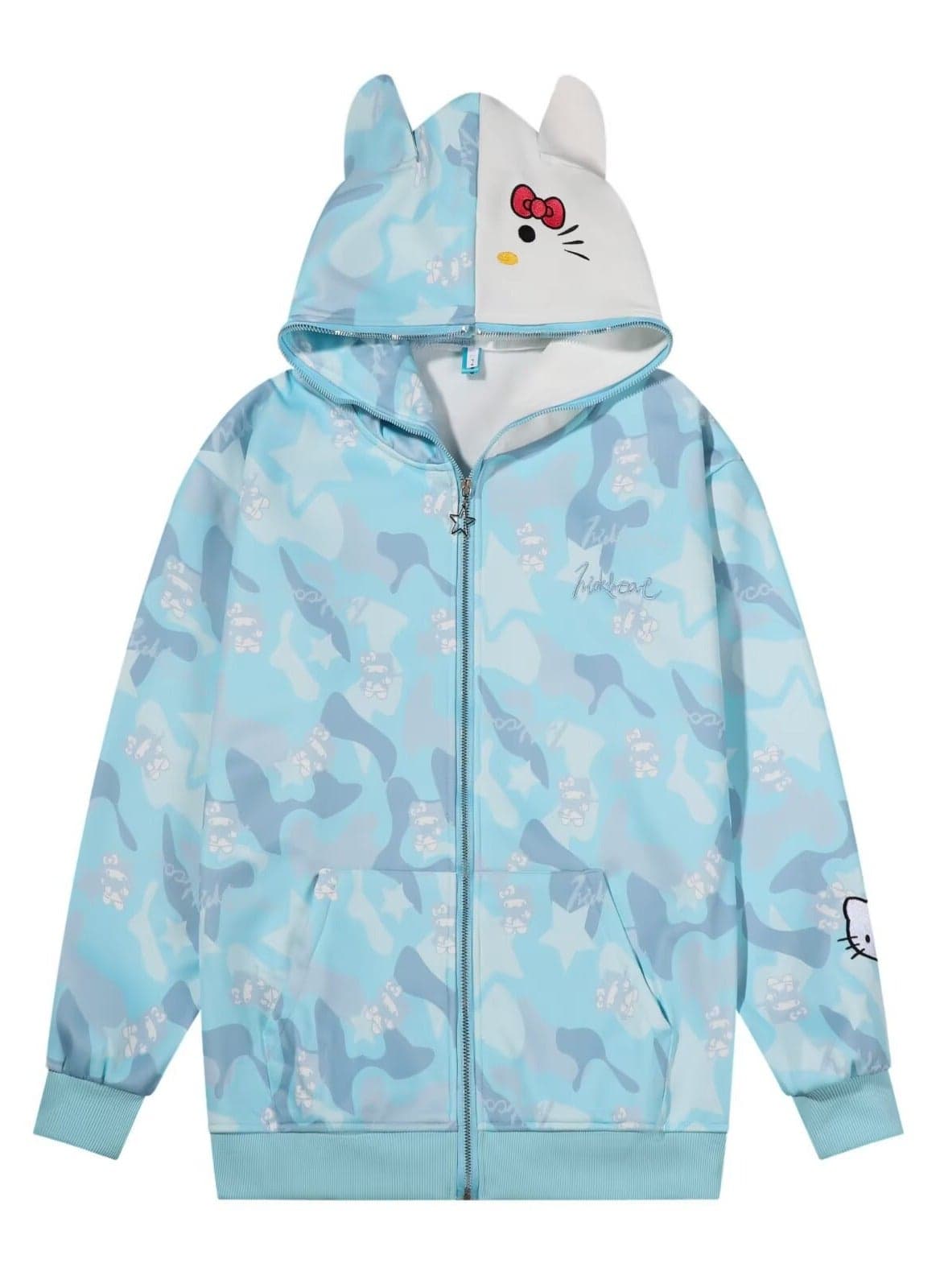Kitty hooded jacket with zipper versatile for daily wear easy to put on and take off thoughtful design loose fit — L