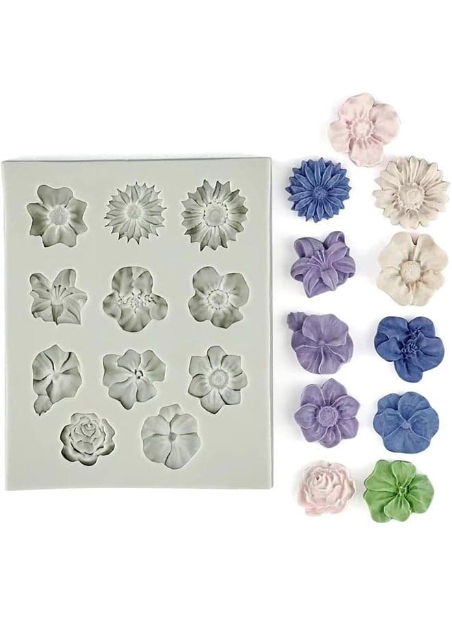Flower Polymer Clay Molds, Polymer Clay Molds for Jewelry Making, Daisy Miniature Flower Silicone Molds for Candy Chocolate Cupcake Soap Crafting Projects Cake (11Flowers)