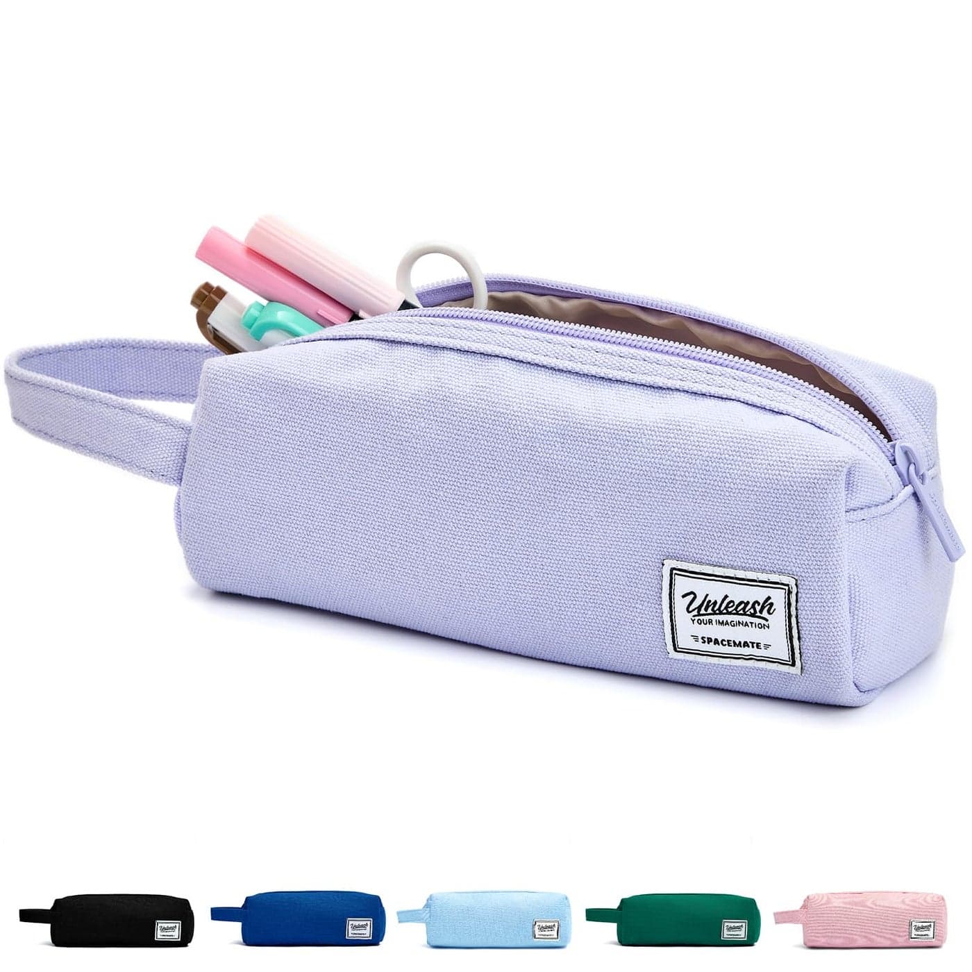 SPACEMATE Pencil Case Pouch Box Bag School Supplies Girls Boys Kids Cute Preppy Stuff Large Big Capacity Aesthetic Canvas Pen Organizer Back to College Stationary Purple Simple Style 1200ml