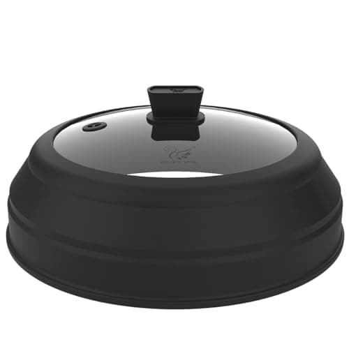 Microwave Splatter Guard Lid with Collapsible Silicone for Food Cover Plate 9 inch Black