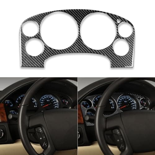 PJFUS Real Premium Black Carbon Fiber Sticker Car Instrument Panel Speedometer Tachometer Frame Trim Compatible with Chevrolet Avalanche/Silverado LTZ 2007-2013 Auto Interior Decoration Accessories