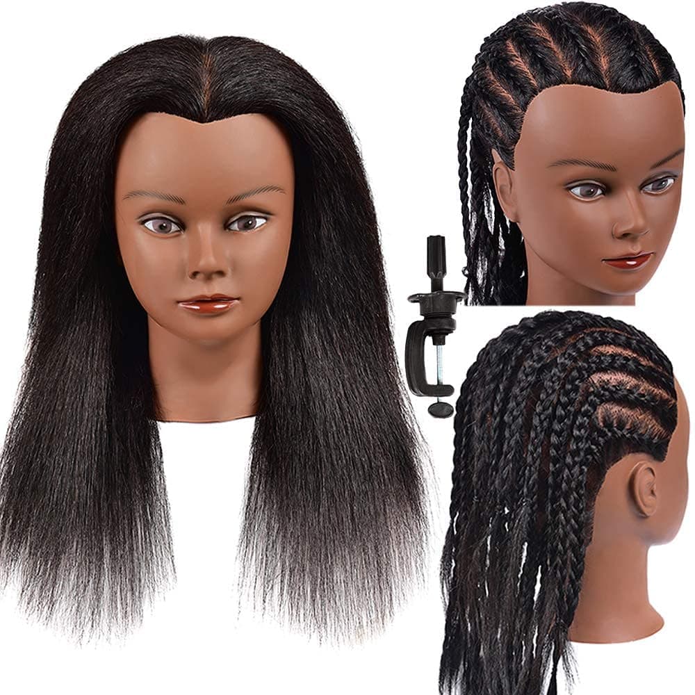 Morris Mannequin Head 14 Inch 100 Real Hair Training Head Manikin Head With Hair Cosmetology Doll Head for Hairdresser Practice HairStyling Braiding with Clamp Stand