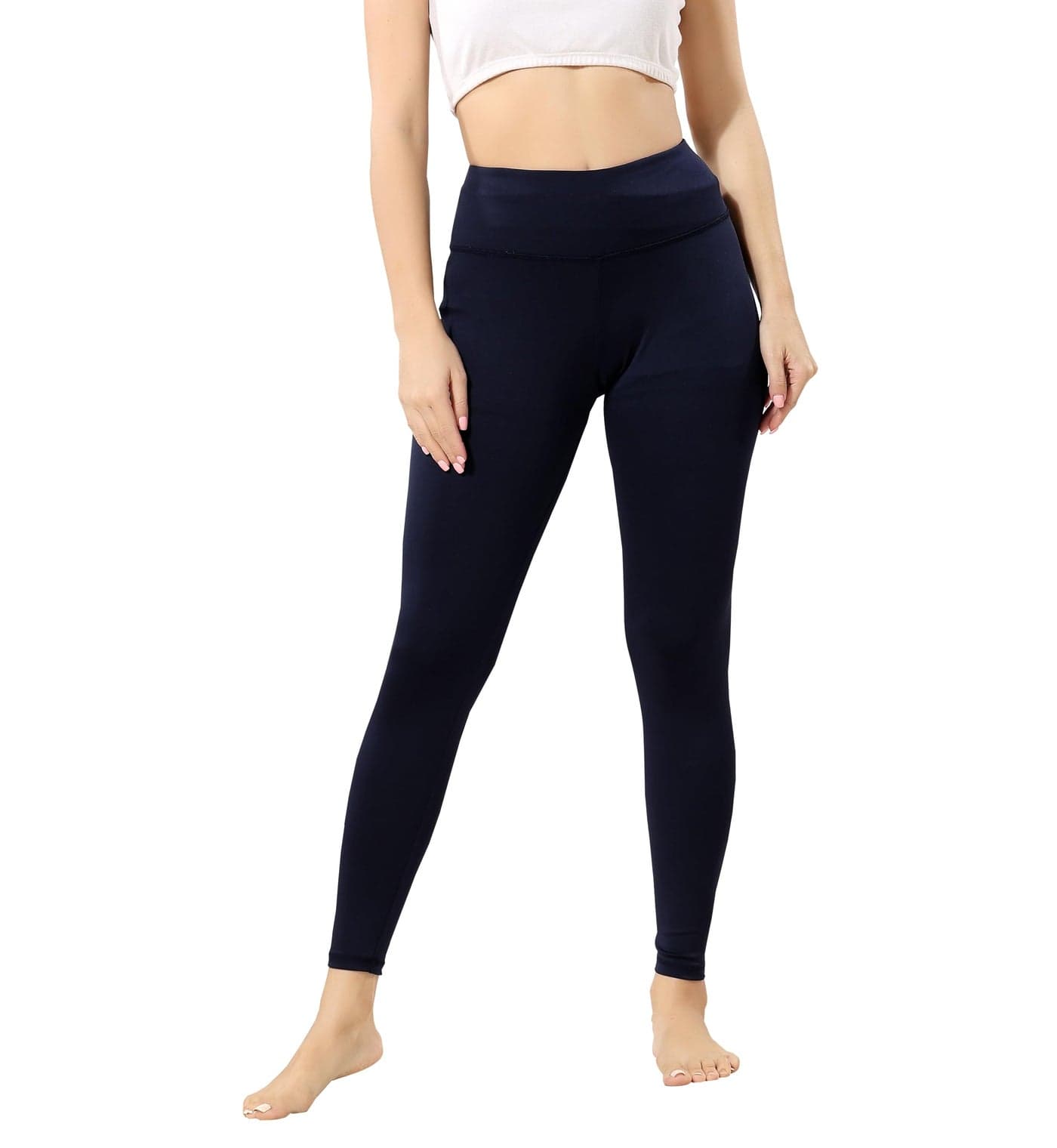 TRASA Active Yoga Pants for Womens Gym High Waist, Tummy Control, Workout Pants 4 Way Stretch Yoga Leggings - Navy Blue, Size - M