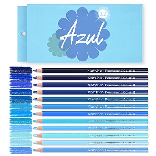 qianshan 12 Blue Colored Pencils Oil Based Presharpened Wooden Colored Pencil Set for Adults Coloring Books Drawing Sketching Art Supplies No Duplicates
