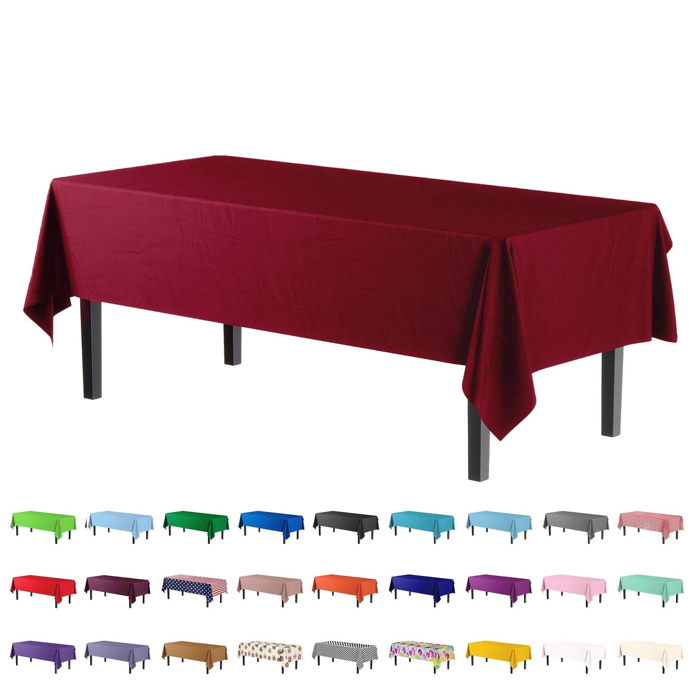 Party Solids 4Pack Burgundy Plastic Table Cloth 54 Inch x 108 Inch Disposable Tablecloth for Parties and Picnics