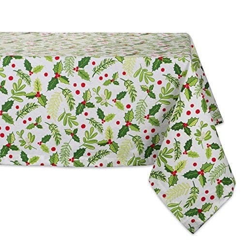 DII Boughs of Holly Collection Decorative Holiday Dining Table & Kitchen Décor, Square Tablecloth, 52x52, Christmas Greenery