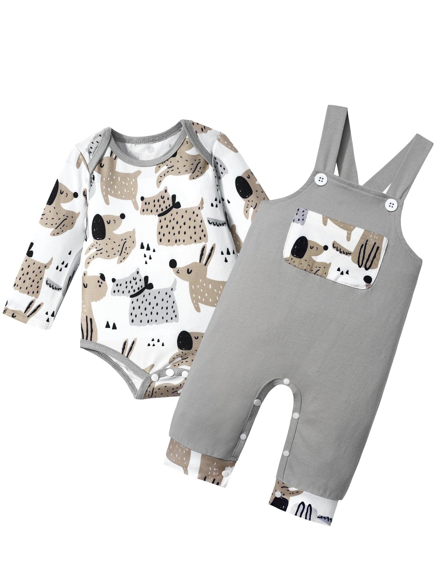 BAVADER Baby Boy Clothes 6-9 Months Long Sleeve Animal Romper + Overalls 6-9 Month Boy Clothes Baby Boy's Clothing Infant Boys Clothes 2PCS Fall Winter Spring Outfits