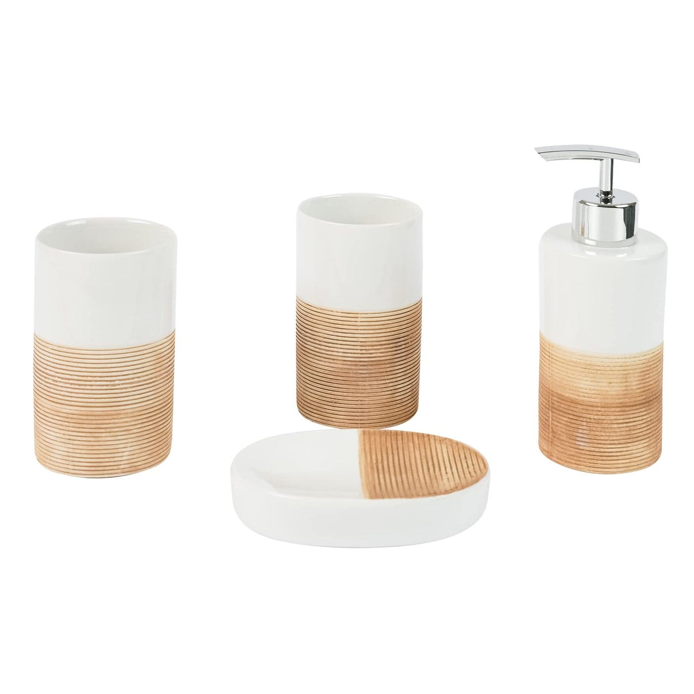 axentia Accessories Rimini Bath Utensils 4Piece Bathroom Set of Soap Dispenser Soap Dish Toothbrush Cup Bathroom Accessories Refillable Ceramic Beige 1 x 1 x 1 cm