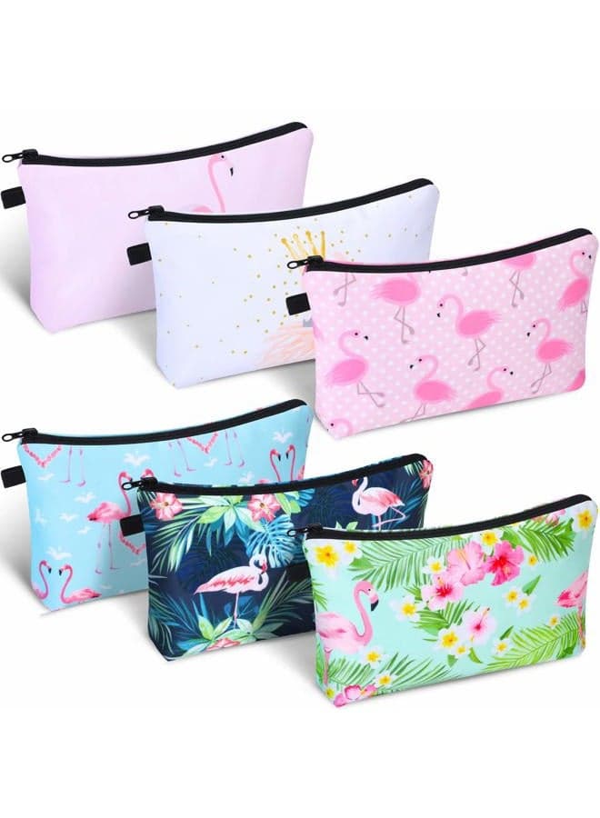 6 Pieces Makeup Bag Toiletry Pouch Waterproof Cosmetic Bag with Zipper Travel Packing Pouch 8.7 x 5.3 Inch Small Cosmetic Organizer Accessory for Women and Men(Flamingo Style)