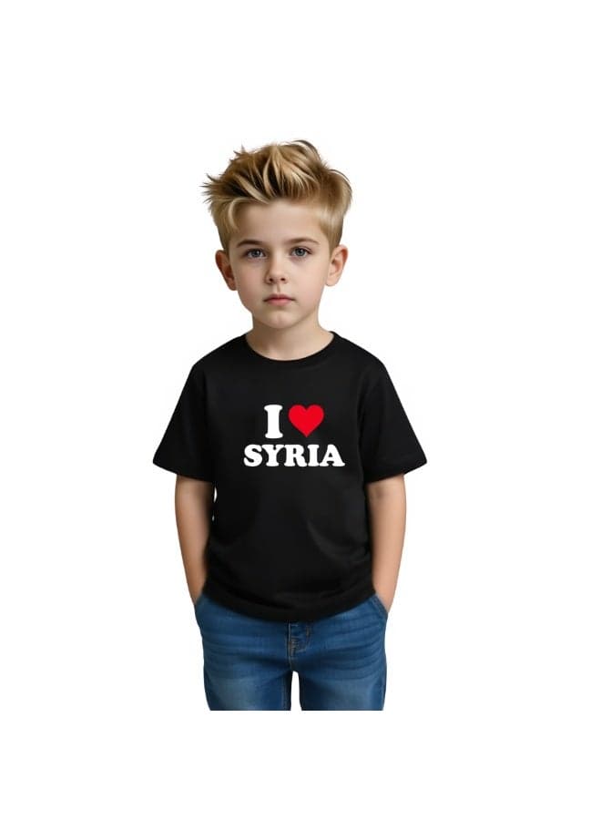 Boys Syria T-Shirt–I Love Syria Print–Soft Cotton Round Neck Tee–Short Sleeve Comfortable Shirt For School & Events