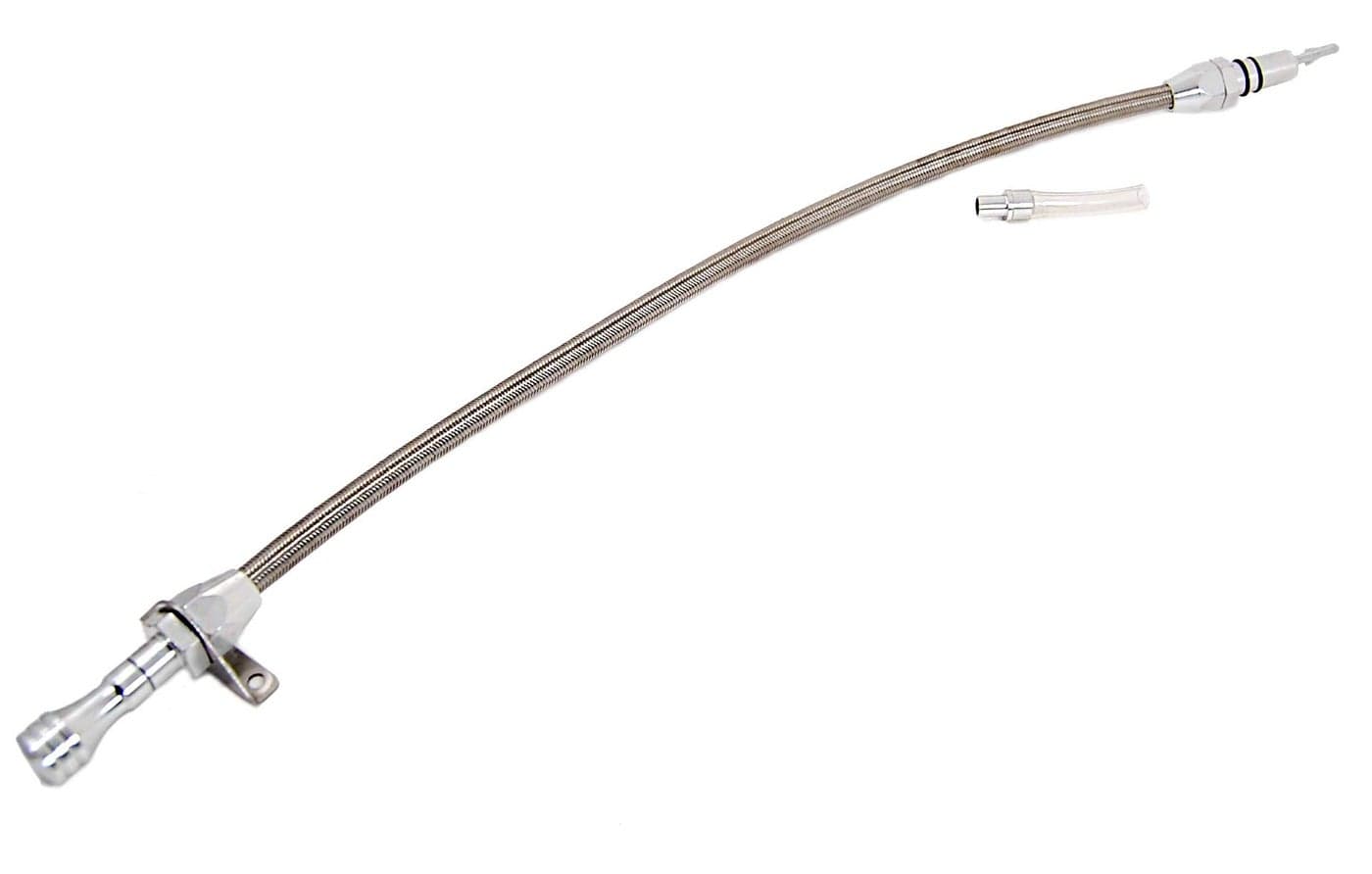 Racing Power Transmission Dipstick, Firewall Mount, Flexible, Braided Stainless/Aluminum, Natural, TH350 / TH400, Each