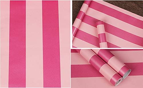 PoetryHome Self Adhesive Vinyl Red Pink Stripe Peel and Stick Wallpaper for Walls Kids Girls Nursery Bedroom 17.7x117 Inches