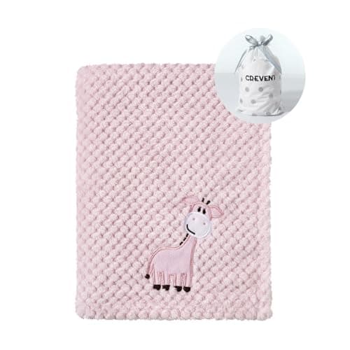 CREVENT 30X40 Cute Cozy Fluffy Warm Baby Blanket for Girls Infants Toddlers Bedding Crib Cot Stroller Baby Shower Birthday Newborns Gift Pink Baby Giraffe