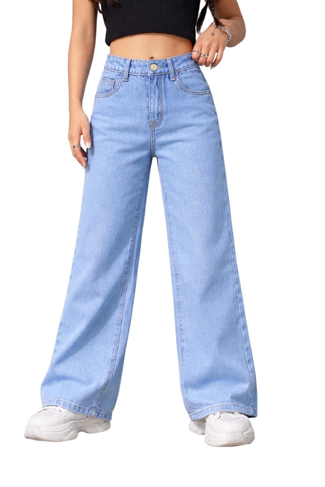 ADBUCKS Stretchable Denim Fabric High Rise Straight Fit Jeans for Girls (in, Age, 6 Years, 7 Years, Light Blue)