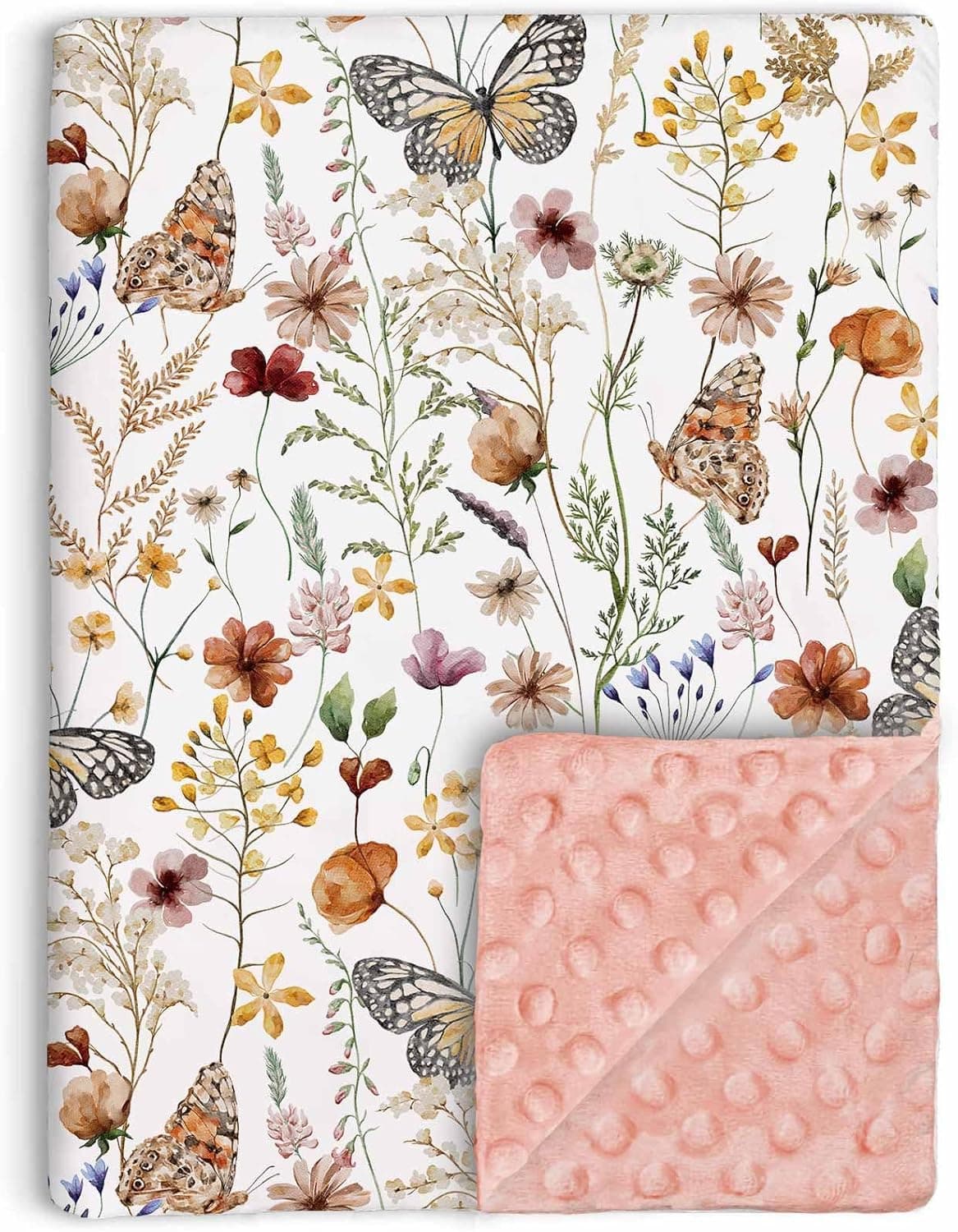 Wildflower Butterfly Baby Blanket for Girls Soft Double Layer Minky with Dotted Backing Flower Garden Theme Toddler Nursery Newborn Infant Toddler Crib Bedding Receiving Blankets 30x40