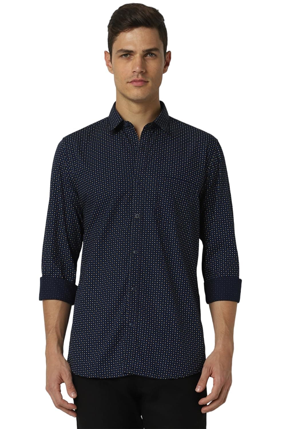 Peter England Cotton Men's Slim Fit Shirt (PCSFSSLPP31899_Navy, 44