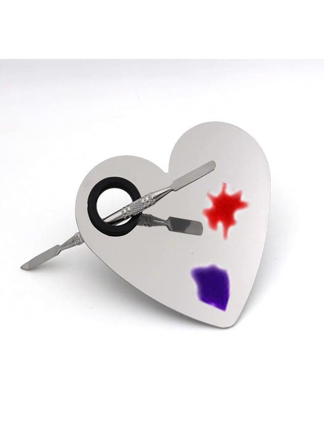 Heart Shaped Makeup Palette Stainless Steel Nail-art Cosmetic Artist Mixing Palette with a Spatula Tool