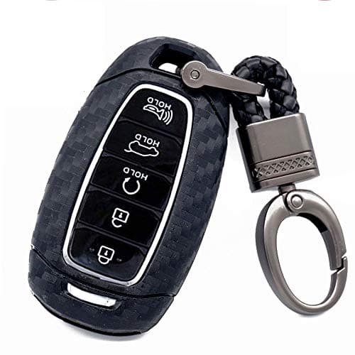 ROYALFOX(TM 3 4 5 buttons soft tpu carbon fiber silicone smart remote Key Fob case Cover shell For Hyundai i30 Azera ix35 Elantra Accent Santa Fe IG Grandeur,2017-2020 Hyundai Palisade (black)