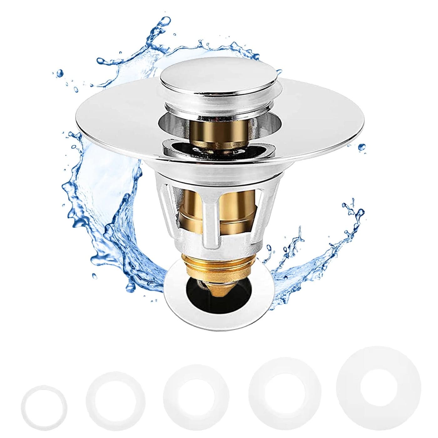 Fransiton Bathroom Sink Stopper 11177 Inch Basin Pop Up Sink Drain Stopper Anti Clogging Drain Plug with Detachable Hair Catcher Chrome